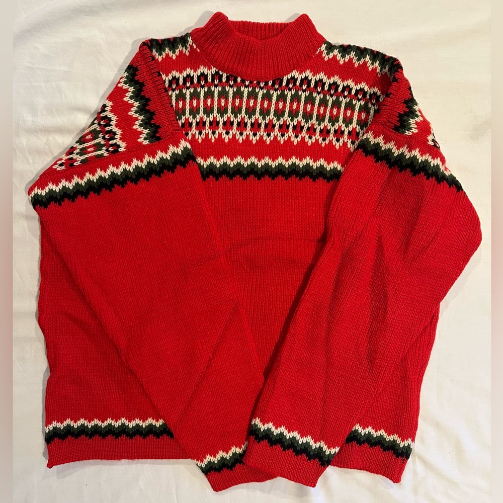 Nesjar Norway Vintage Heavy 100% Wool Nordic Fair Isle Pattern Red Size L